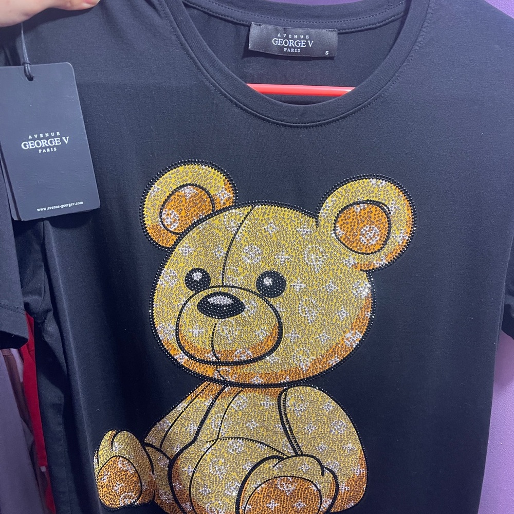 George V Black T-Shirt with Gold Bear Design